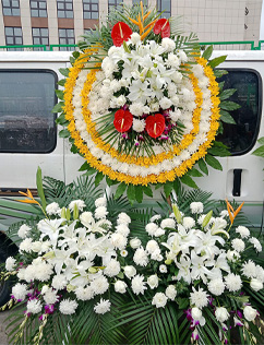 丧葬花圈网上订购,订白事花圈花篮,殡仪馆代送花圈-订花圈